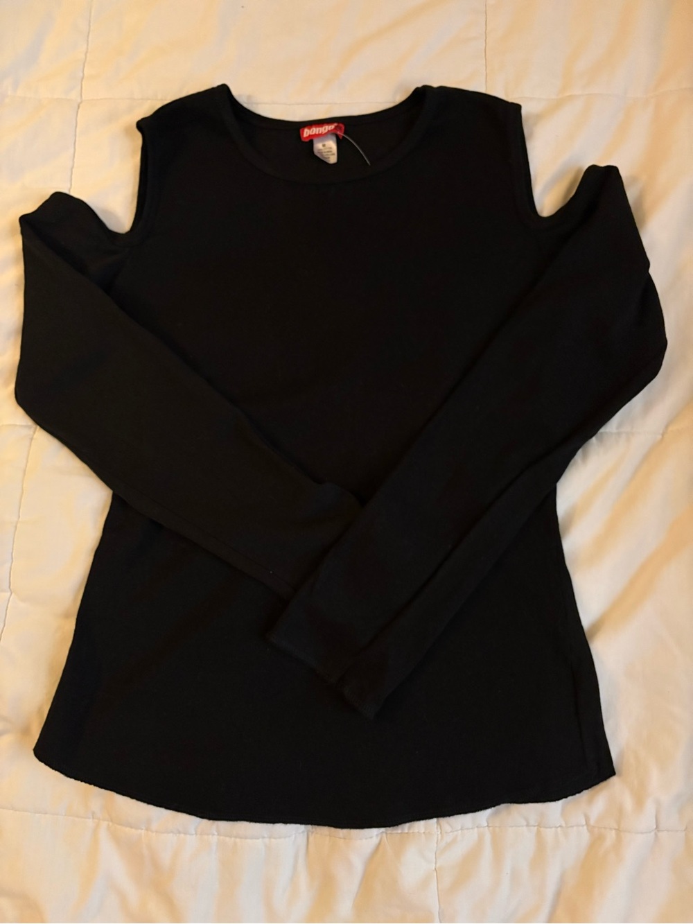 BONGO Black Cold-Shoulder Long Sleeve Tee